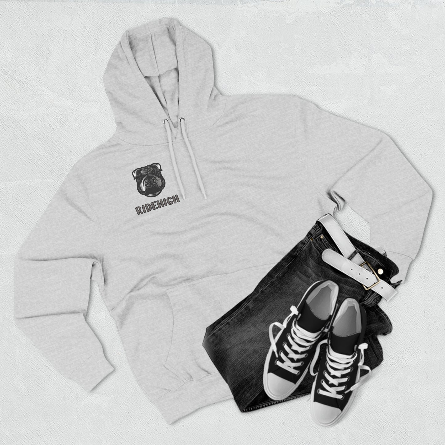 RIDEHIGH Grey Logo Hoodie Front and Rear