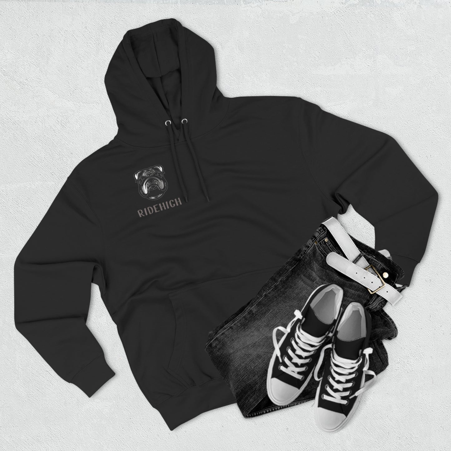 RIDEHIGH Grey Logo Hoodie Front and Rear