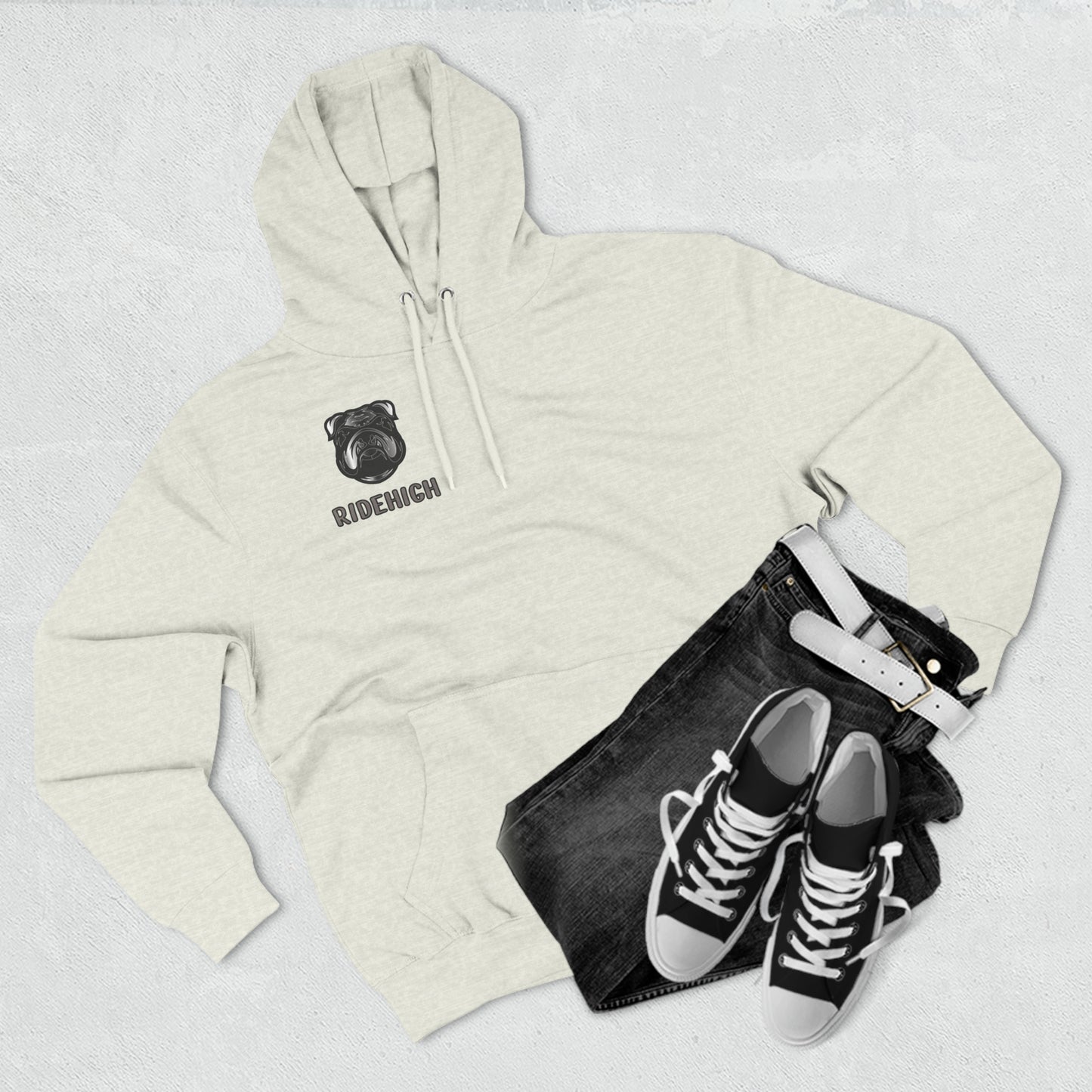 RIDEHIGH Grey Logo Hoodie Front and Rear